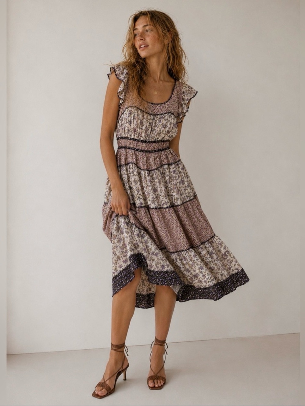 Ulla Johnson Odelia Cottagecore Floral Prairie Cotton Midi Dress Pockets Size 2